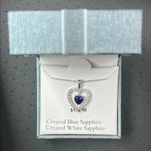 Heart Pendant Necklace with Blue and White Sapphires